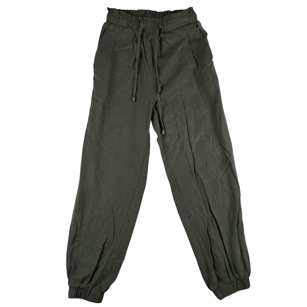 Zara Pants Womens Small Green Jogger Elastic Waist Drawstring Pleated Casual